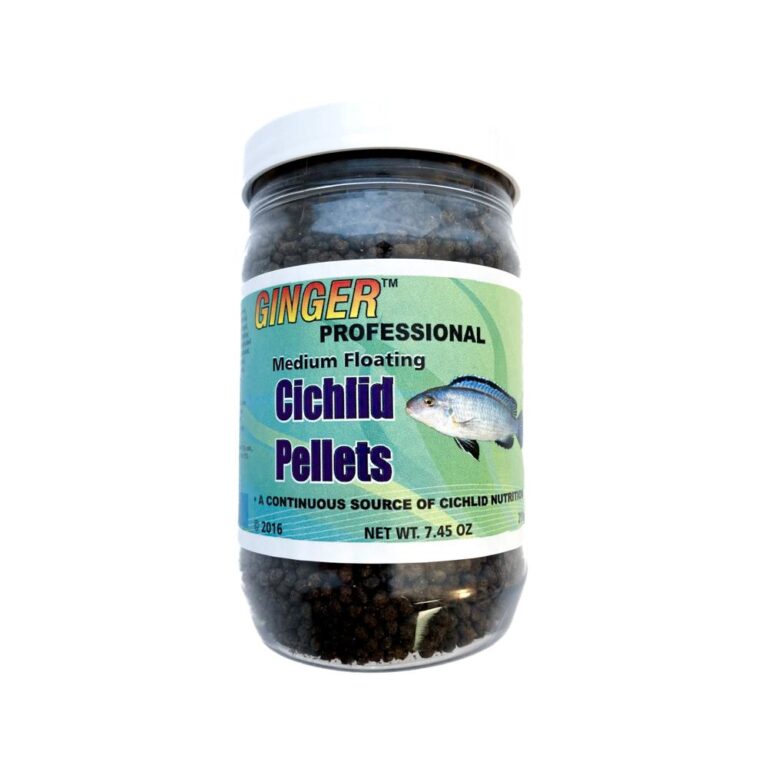 Container of medium cichlid floating pellets